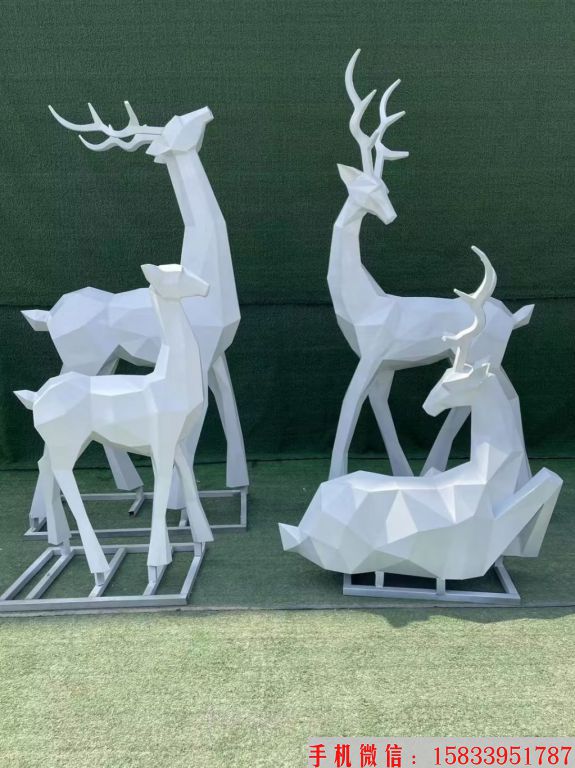 不锈钢几何切面鹿雕塑，动物几何雕塑2
